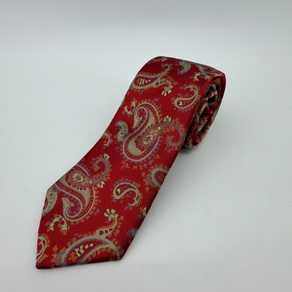 Balenciaga Necktie Men OS Red Paisley Silk Classic Designer Luxury USA Tie